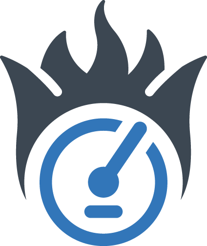 Compteur de vitesse entouré de flammes, symbole de performance web